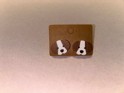 Brown and white Dog earrings