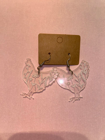 Floral chicken earrings