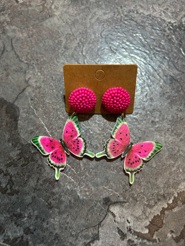 Watermelon butterfly earrings