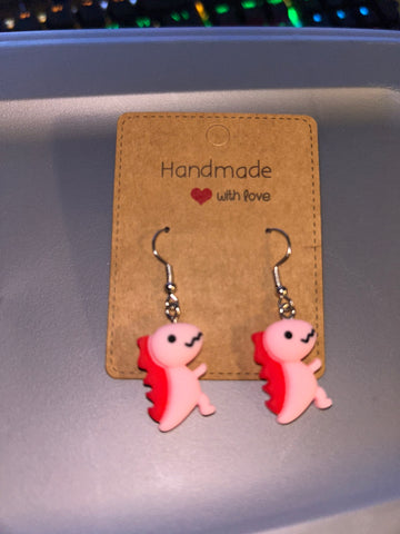 Pink dinosaur earrings