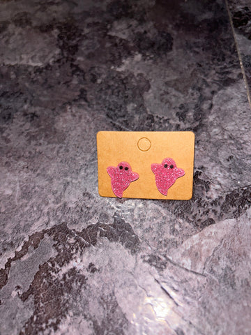 Pink glitter ghost earrings