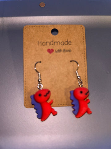 Red dinosaur earrings