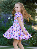 Girls Purple Print Short Sleeve Twirl Dress: 7