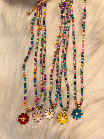 Flower seed bead necklace (multiple colors available)