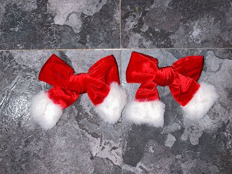 Red velvet with fur trim bow (2 available)