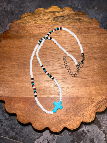 Cross seed bead necklace