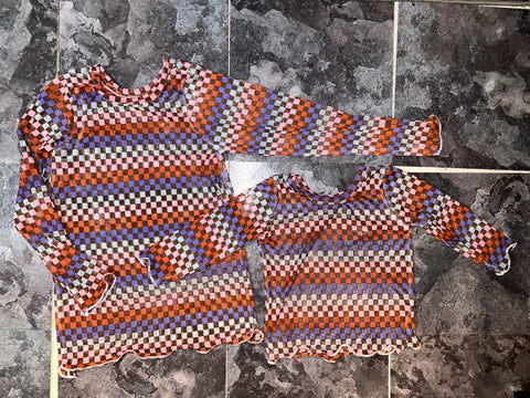 Mesh checkered long sleeve shirt 18m & 7/8