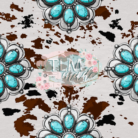 Turquoise and cow print