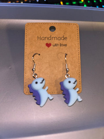 Blue dinosaur earrings