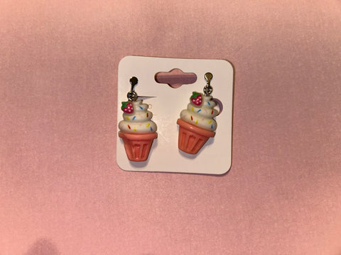 Ice cream cone clip on earrings