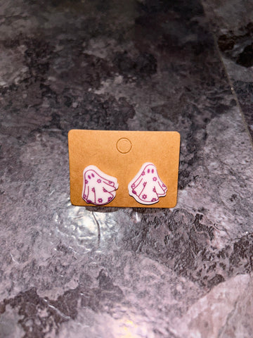 Purple flower ghost earrings