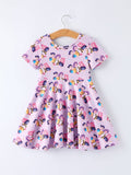 Girls Purple Print Short Sleeve Twirl Dress: 7
