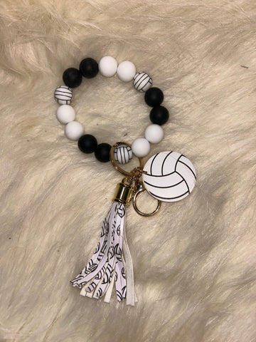 Volleyball wristlet keychain
