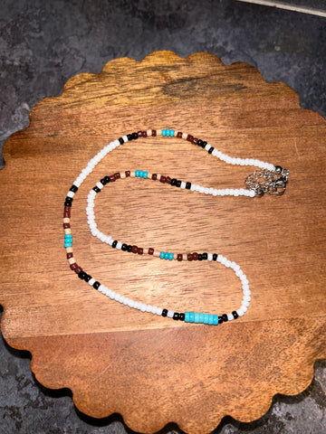 Brown and white seed bead necklace