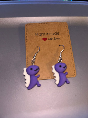 Purple dinosaur earrings