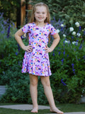 Girls Purple Print Short Sleeve Twirl Dress: 7