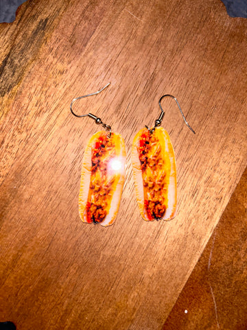 Chili dog earrings