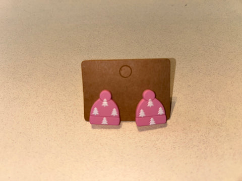 Pink beanie earrings