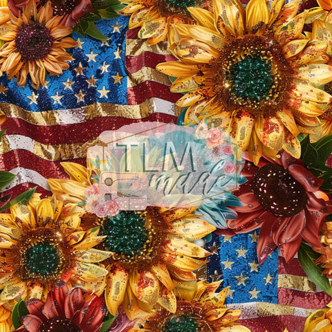 Sunflowers and flags