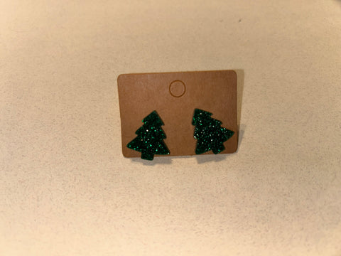 Green sparkle tree earrings
