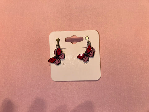 Pink butterfly clip on earrings