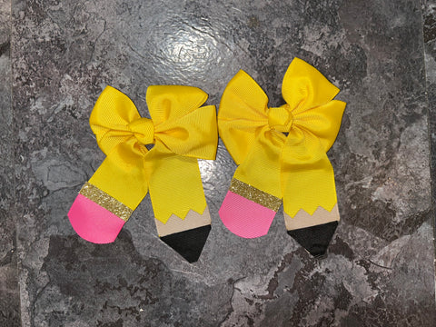 Pencil ribbon pig tail bows 3”