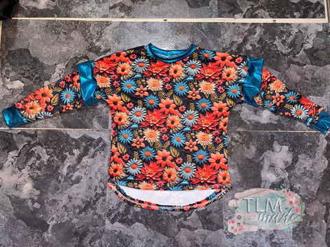 Floral ruffle sleeve tee 3T