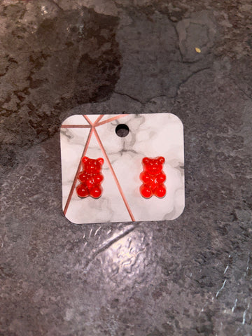 Red gummy bear earrings