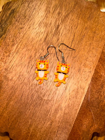 Orange cat earrings