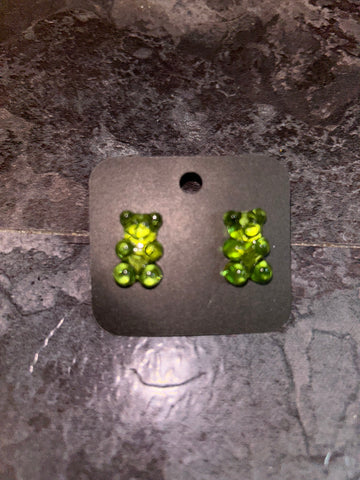 Clear green gummy bear earrings