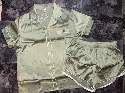 Matcha satin pajamas shirt and shorts (S, L(2), XL & 2XL)