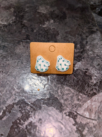 Teal flower ghost earrings