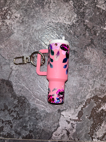 Pink floral cup keychain