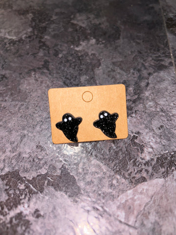 Black glitter ghost earrings