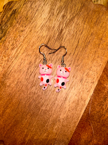 Pink cat earrings