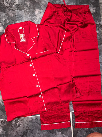 Red satin pajamas shirt and pants (M, L, XL & 2XL)