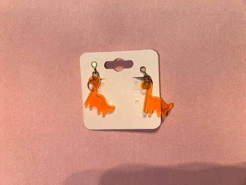 Orange dinosaurs clip on earrings