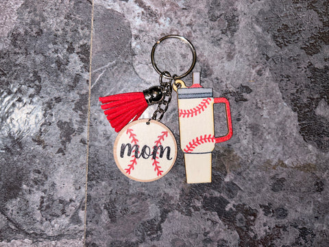 Baseball wooden keychain