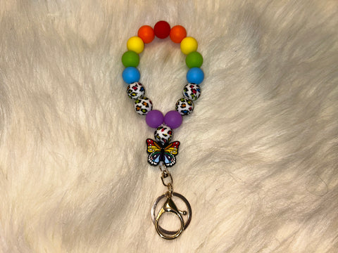 Rainbow butterfly wrist keychain