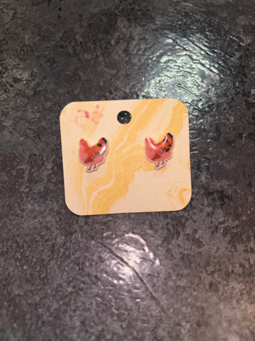 Red Chicken earrings