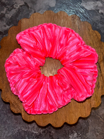 Hot pink rib velvet scrunchie