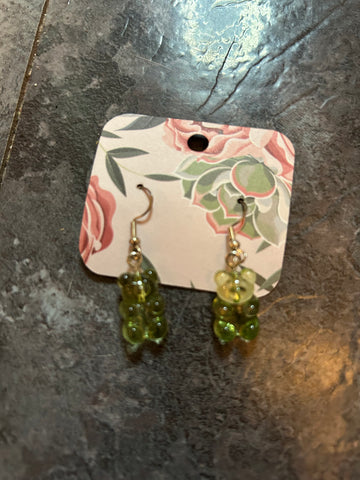 Green gummy bear dangle earrings