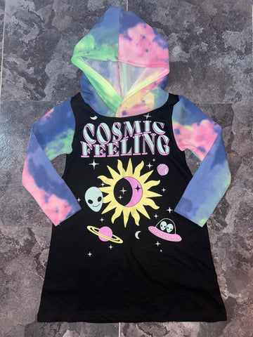 Cosmic feeling hooded dress Upcycle 3T & 4T