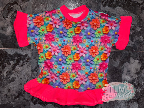 Neon flowers ruffle tee 3T