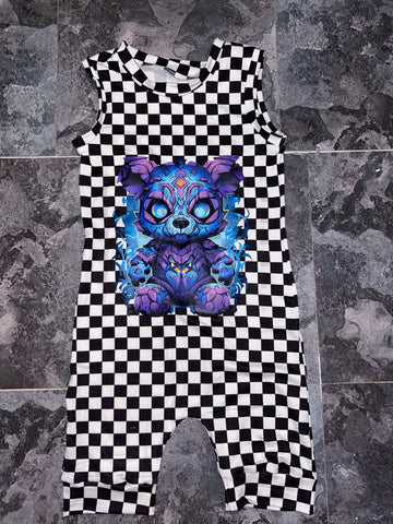 Checkered bear Ollie romper 5T