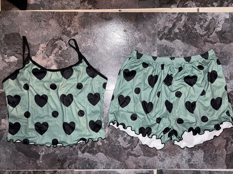 Green hearts pjs M