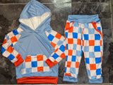 Orange and blue checkered