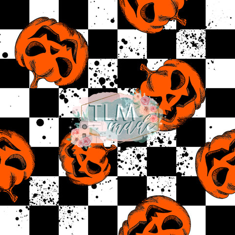 B&W checkered and pumpkins